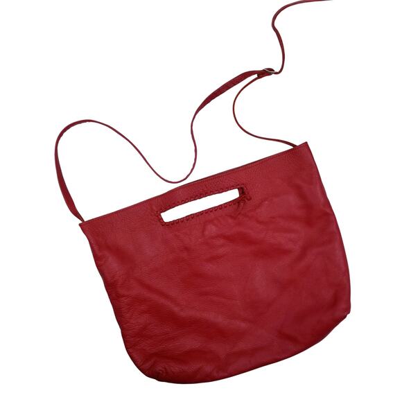 Jennifer Haley Day Shopper Red Leather Handbag Crossbody - Large - Picture 3 of 12